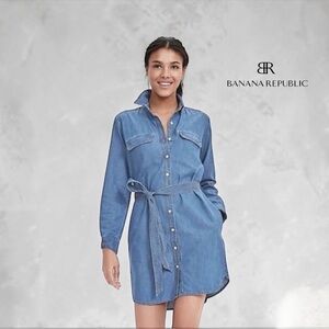 Banana Republic, Denim Shirt Dress Belted Blue Chambray Button Front, P Large
